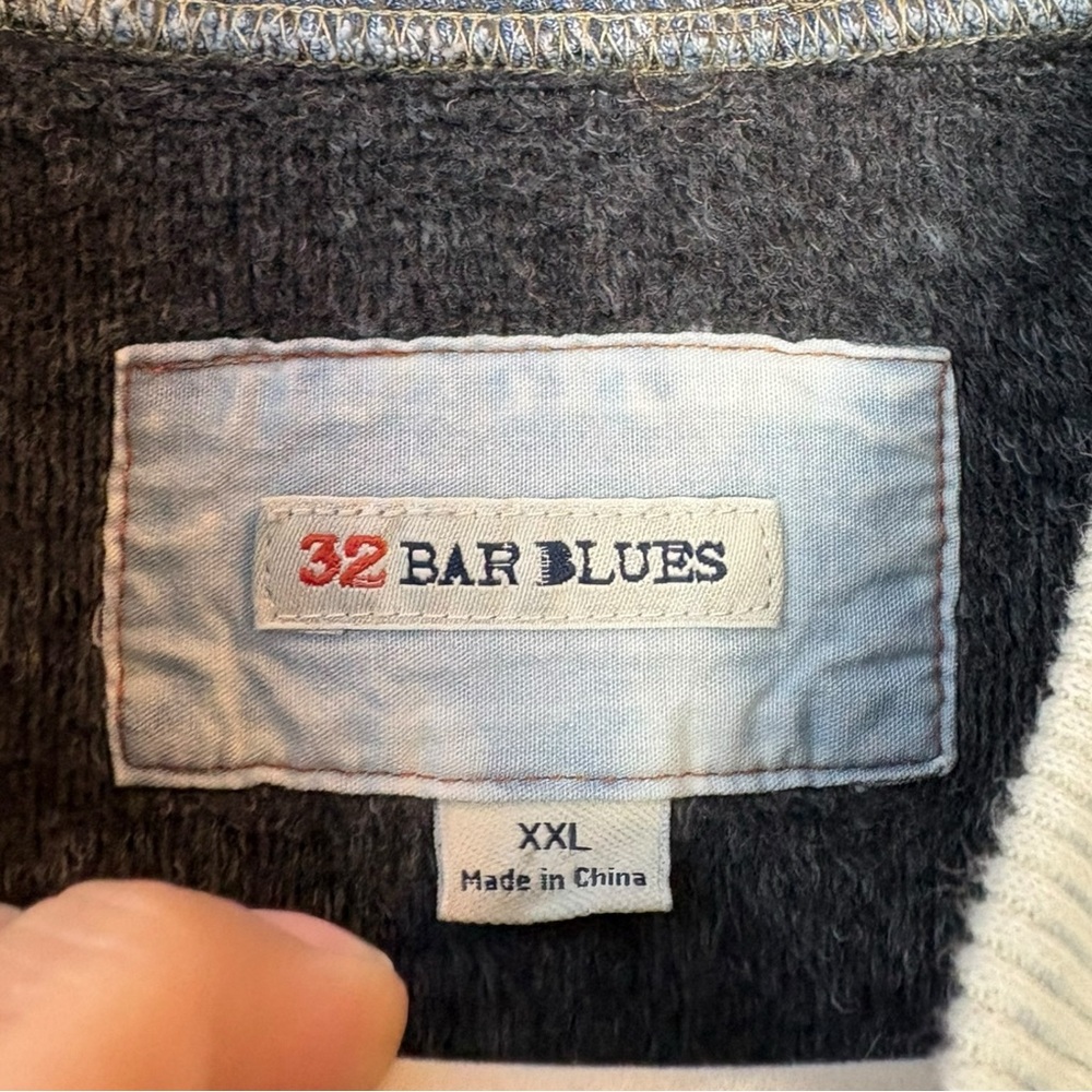 32 Bar Blues Sweatshirt Jacket XXL Full Zip‎ Blue Denim Acid Wash Cotton Stretch - Picture 3 of 7